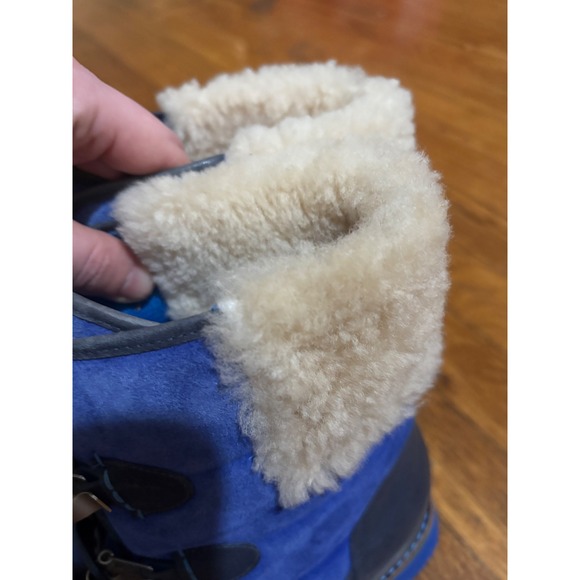 Cole Haan Nike Air Blue Suede Shearling Buckle Winter Wedge Boots Womens - Picture 5 of 13